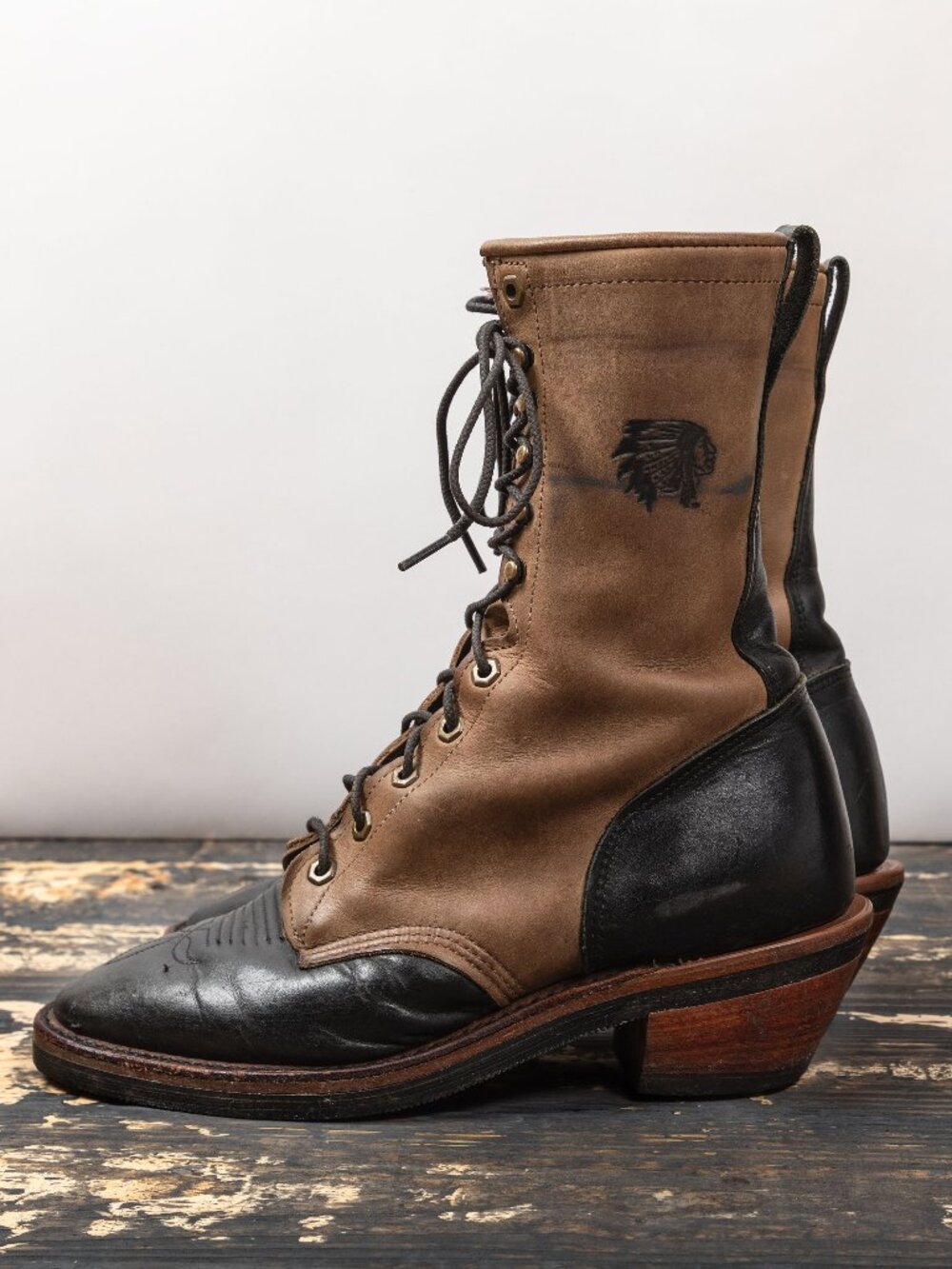 VTG Chippewa 29406 Two Tone Crazy Horse Leather Packer Boots Mens 9.5 D Arroyos